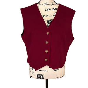 Vintage Handmade Beautiful Velveteen Red Vest with Heartshaped buttons